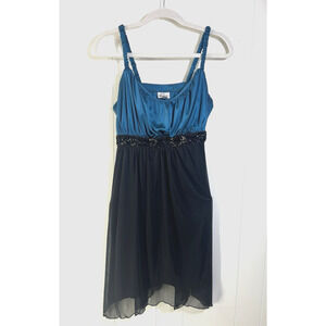 Sweet Storm Asymmetric Y2K Fairy Whimsy Dress Teal Black Sequin Belt Size 14W